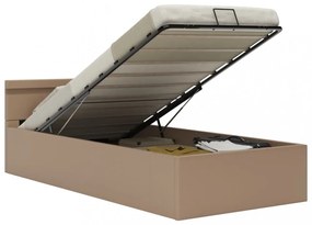 kávészínű műbőr LED-es hidraulikus ágykeret 100 x 200 cm