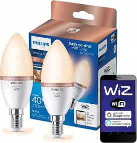 2x Led izzó E14 4.9W Tw Intelligens Smart WiFi WiZ alkalmazás Philips