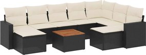 vidaXL 10 részes fekete polyrattan kerti ülőgarnitúra párnákkal