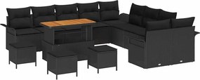 vidaXL Kerti Kanapé Szett párnával tárolóval párnával 14 pcs Fekete