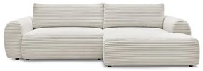Krémszínű kordbársony kinyitható sarokkanapé (jobb oldali) Lucien – Bobochic Paris