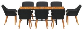 9 darabos kerti étkezőszett fekete polyrattan