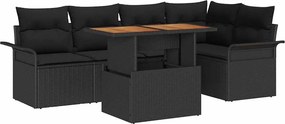 vidaXL Kerti Kanapé Szett tárolóval 6 pcs Fekete Poli rattan