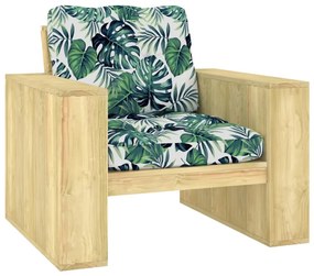 vidaXL impregnált fenyőfa kerti szék levélmintás párnákkal