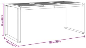 Kültéri Étkezőasztal Szürke 180x90x75 cm Acél és Tömör Akác Fa