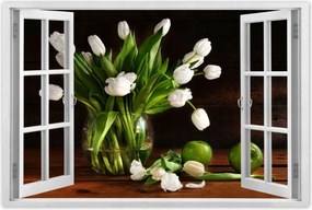 Poszterek 60x40 Fehér tulipánok Sötét háttér