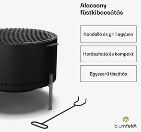 Blumfeldt Ignite Pure tűzhely, alacsony füstölés, grillrács, rozsdamentes acél, hordozható, esővédő fedél, fogantyúk