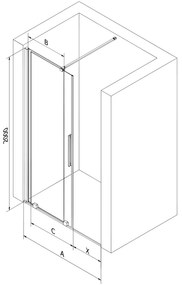 Mexen Velar, tolózuhanyajtó nyitáshoz 150 cm, 8 mm-es matt üveg, fehér matt, 871-150-000-31-20