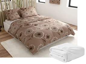 Mikroplüss ágyneműhuzat szett PAMPELINO világosbarna + mikroplüss lepedő SOFT 180x200 cm fehér, franciaágyhoz