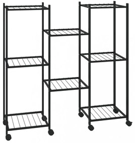 fekete vas virágtartó állvány kerekekkel 83 x 25 x 83,5 cm