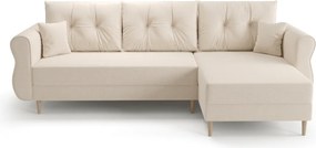 Kihúzható, kétoldalas L-alakú kanapé SILVIANO 230x140 cm, krémszínű