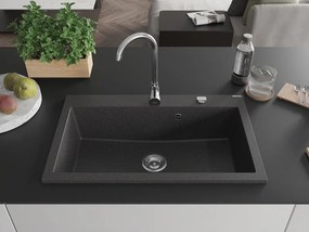 Mexen Elix gránit mosogató, 1 medencés, 800 x 500 mm, fekete foltos, króm szifon - 6527801005-76