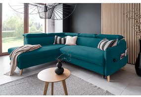 Türkiz bársony kinyitható sarokkanapé (bal oldali) Sweet Harmony – Miuform