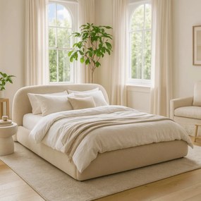 Bézs Bouclé Franciaágy Ágyneműtartóval. 160×200 ROSSO