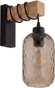 Brilagi - Fali lámpa WOOD GLASS 1xE27/60W/230V fenyő/fekete/füstbarna