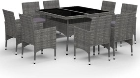 vidaXL 9 részes szürke polyrattan és üveg kerti étkezőgarnitúra