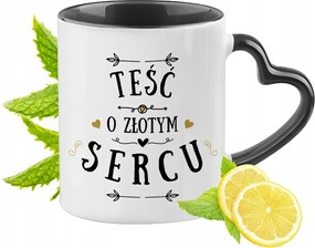 Apósnak Fekete Bögre Szív Alakú Füllel Ajándék Nyomtatott