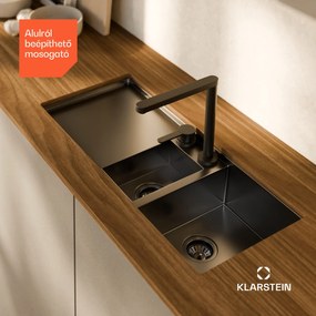 Klarstein TitanSteel konyhai mosogató lefolyóval, 100 x 45 cm, 2 mosogató, rozsdamentes acél, hőálló