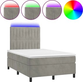 vidaXL világosszürke bársony rugós és LED-es ágy matraccal 120x200 cm