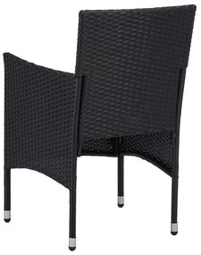 3 részes fekete polyrattan és edzett üveg kerti étkezőszett