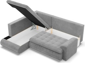 Tokio sarokkanapé, L alakú háttámlával, 2 ágyneműtartóval, kordbársony, baloldali, szürke