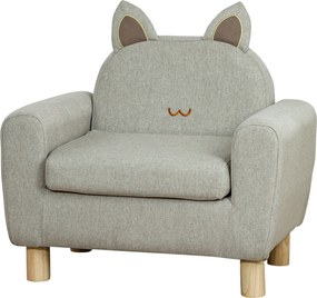 HOMCOM Gyermek Karosszék Mini Kanapé +3 Éveseknek Párnázott Üléssel, Karfákkal, Tároló Zsebbel és Fa Kivitel 45 kg Teherbírással 61x42x53 cm Szürke |