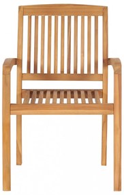 6 db rakásolható tömör tíkfa kerti szék párnákkal