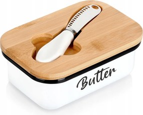 Vajtartó Fehér zárható vajtartó bambusz fedéllel vajvágó kés