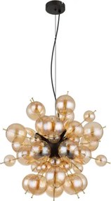 Globo 15633HA Függeszték fém fekete matt, fém arany színű, borostyán színű üveggömbök, fekete PVC kábel, magassága rövidíthető, ø: 550mm, M: 1200mm, üveggömbök átmérője: 24 x 6 cm, 24 x 10 cm, 6x E14 25W 230V izzók nélkül