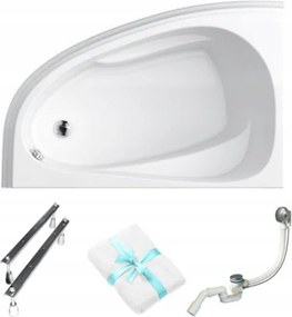 Aszimmetrikus kád Cersanit Joanna New 140x90 Bal láb szifon törölköző 4in1