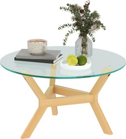 HOMCOM Üvegbútor Kávézóasztal, állítható lábakkal és acél vázzal, kerek oldalasztal a nappaliba, Átlátszó, Ø80 x 45 cm | Aosom