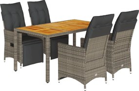 vidaXL 5 részes szürke polyrattan kerti bisztrógarnitúra párnákkal