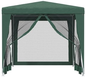 zöld HDPE rendezvénysátor 4 hálós oldalfallal 2,5x2,5 m