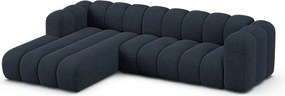 Sötétkék zsenília sarokkanapé (bal oldali-heverő résszel) Lupine – Micadoni