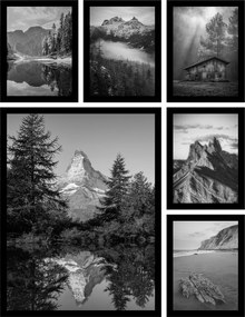 Poszter szett 6db tájkép fotó fekete-fehér hegyek kilátás