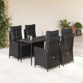 5 részes fekete polyrattan kerti étkezőgarnitúra párnákkal