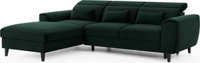 Sötétzöld bársony kinyitható-tárolóhelyes sarokkanapé (bal oldali-heverő résszel) Foble – ELTAP