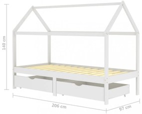 fiókos fehér tömör fenyőfa gyerekágykeret 90 x 200 cm