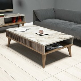 Mila White Marble and Walnut konferenciaasztal