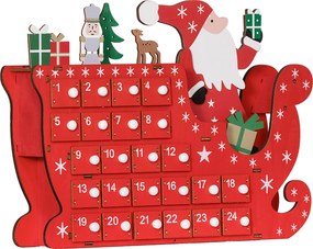 HOMCOM Tölthető Adventi Naptár 24 Fiókkal Karácsonyi Naptár Adventi Naptár Doboz Karácsonyi Dekoráció DIY MDF Tábla Piros 22,5 x 8 x 36 cm | Aosom
