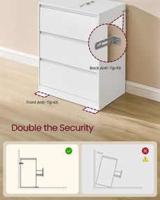 KAILYN kollekció - Modern komód, hófehér fiókos szekrény 3 fiókkal, 40 x 60 x 75 cm