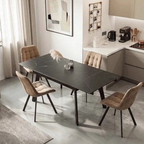 Stół LARES Ceramiczny Rozkładany 90-150 cm Czarny Marmur/Czarny