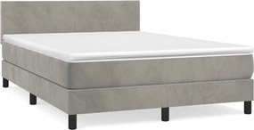 vidaXL világosszürke bársony rugós ágy matraccal 140x190 cm
