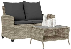 2 személyes polyrattan kerti kanapé asztallal&amp;párnával