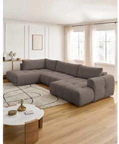 Szürkésbarna kinyitható-tárolóhelyes sarokkanapé (bal oldali-U alakú) Fuji – Bobochic Paris