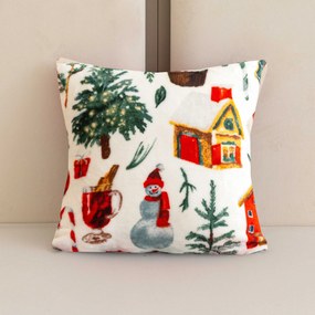 Mikroplüss párnahuzat FESTIVE MAGIC 45x45 cm, fehér