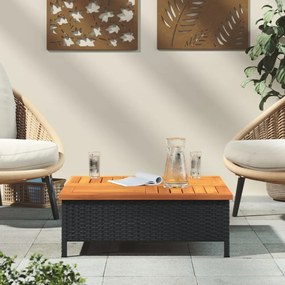 fekete polyrattan és akácfa kerti asztal 70 x 70 x 25 cm