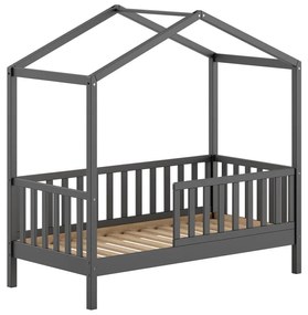 Antracitszürke házikó alakú borovi fenyő gyerekágy ágyráccsal 70x140 cm DALLAS – Vipack
