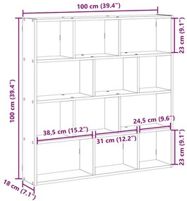 kézműves tölgy színű fali kockapolc 12 rekeszes színű