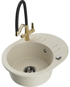 Mexen Kevin 1 rekeszes gránit mosogató Duo konyhai csapteleppel, bézs - 6517-69-671701-57-B